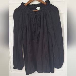 Sundance peasant top black blouse women's size small